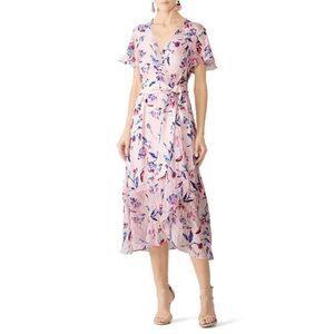 Tanya Taylor Silk New Blaire Floral Faux Wrap Maxi Dress Short Sleeve Size 6